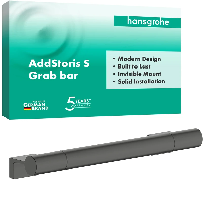 hansgrohe AddStoris S - shower grab bar, bathroom grab rail, for wall mounting, concealed fastening, bathroom accessories, brushed black chrome, 41764340
