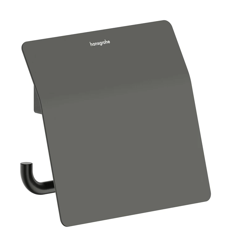 hansgrohe AddStoris S - toilet paper holder with cover, toilet roll holder for wall mounting, concealed fastening, bathroom accessories, brushed black chrome, 41783340
