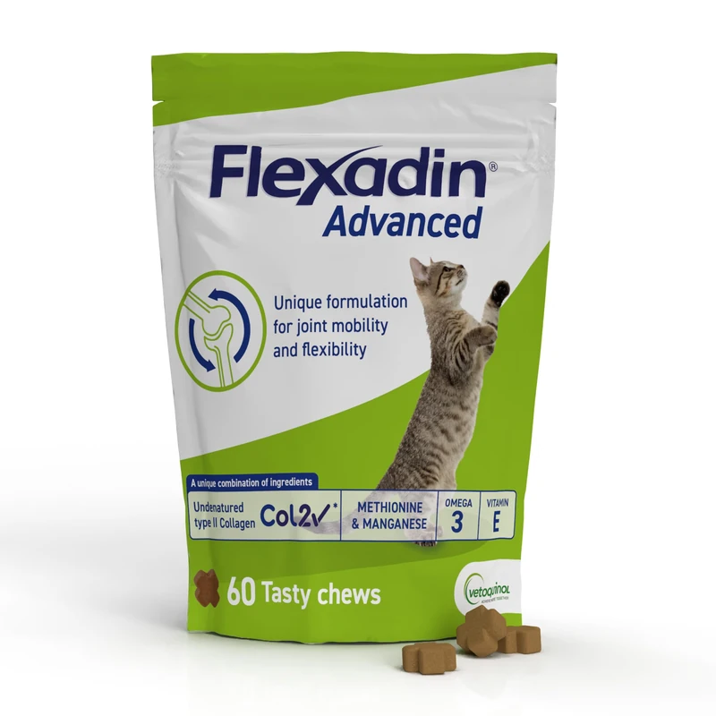 Flexadin Advanced Joint Care Supplement for Cats containing Undenatured Type II Collagen, Manganese, Methionine, Omega 3 & Vitamin E/Promotes joint health, mobility & flexibility | 60 chews