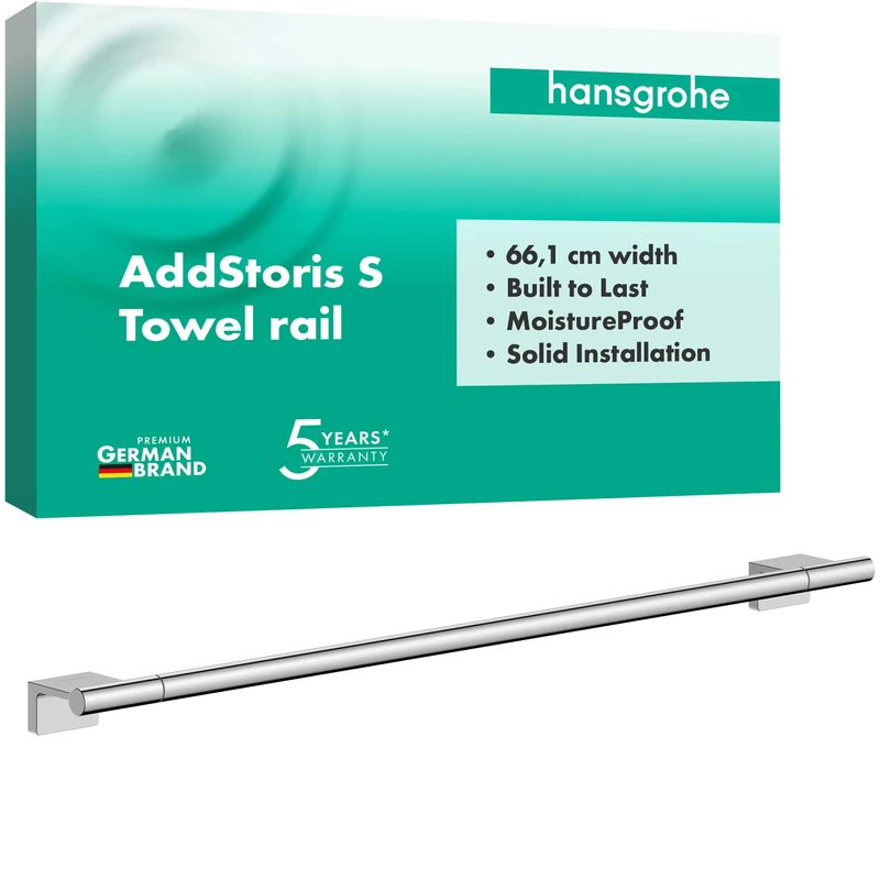 hansgrohe AddStoris S - towel rail, bath towel holder for wall mounting, concealed fastening, bathroom accessories, chrome, 41767000