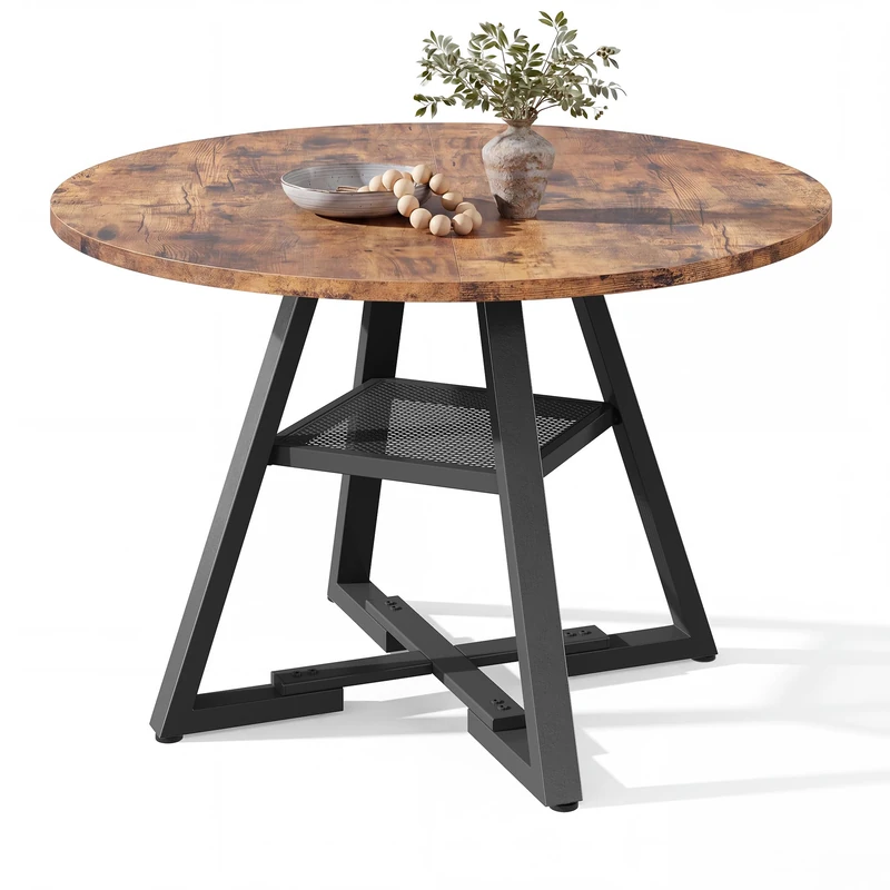 Jocoevol Round Dining Table for 2 People, Circle Dinner Table with Shelves, Space Saving Wood Kitchen & Dining Room Furniture (Vintage, 31 inch