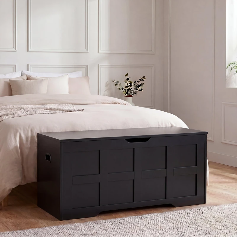 Vida Designs Storage Ottoman Bench | Black | 100W cm | Shaker Style | Cut-Out Handle | Easy Assembly | Blanket Box | Modern Bedroom Living Room Hallway Furniture Storage Toy Box Unit - Image 1