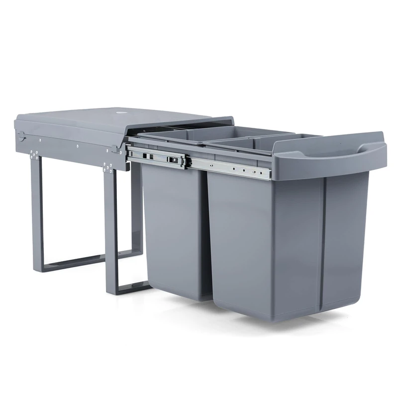 GiantexUK Pull Out Kitchen Bin, 40L Under Sink Trash Can with 2 Compartments, Lid & Handle, Soft Close Recycle Waste Bin for Kitchen Cupboard Cabinet