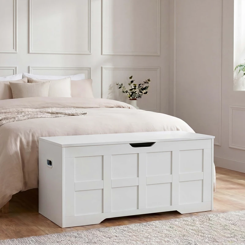 Vida Designs Storage Ottoman Bench | White | 100W cm | Shaker Style | Cut-Out Handle | Easy Assembly | Blanket Box | Modern Bedroom Living Room Hallway Furniture Storage Toy Box Unit
