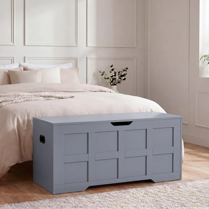 Vida Designs Storage Ottoman Bench | Grey | 100W cm | Shaker Style | Cut-Out Handle | Easy Assembly | Blanket Box | Modern Bedroom Living Room Hallway Furniture Storage Toy Box Unit