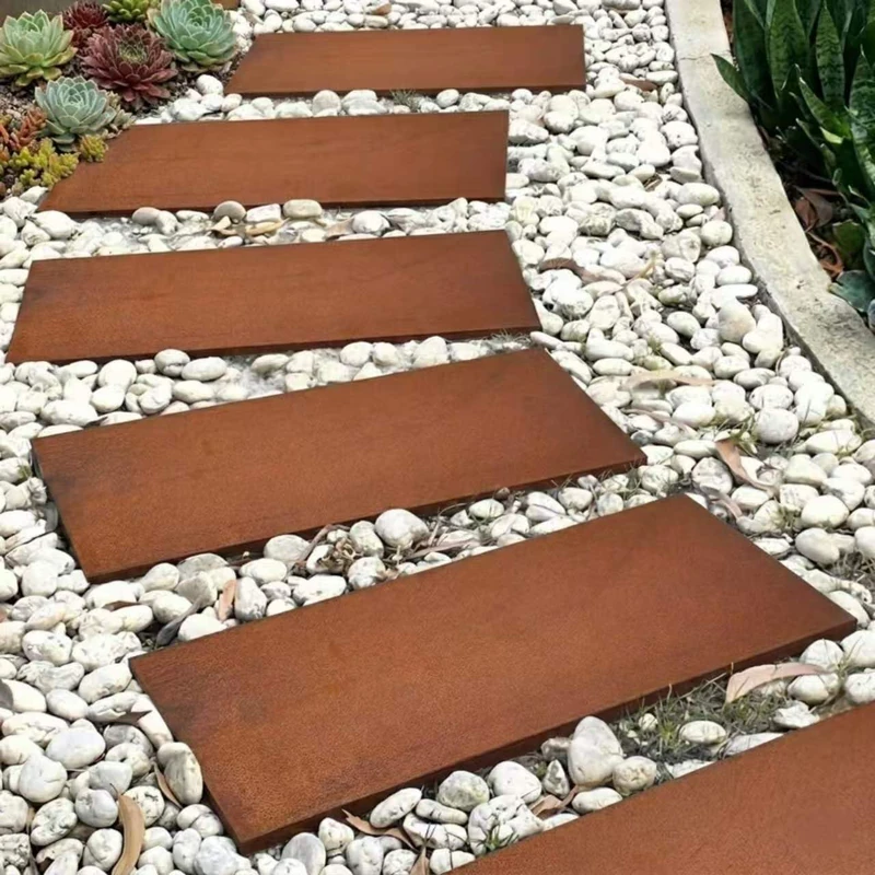 Nicoman Corten Steel Stepping Stones, Rustic Brown, Rectangular Garden Path Pavers, Outdoor Landscaping (Pack of 4)