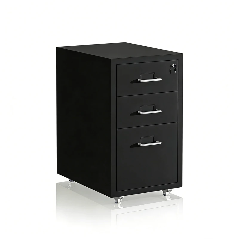 Relaxdays Rolling Filing Cabinet with 3 Drawers, Lockable Steel, 45.5 x 28 x 41 cm, Black - Image 1