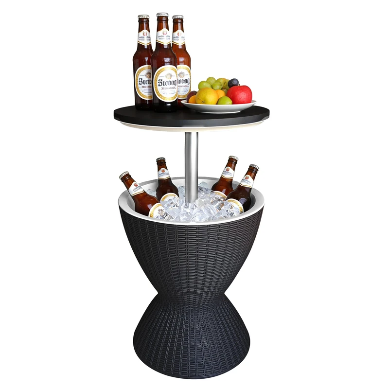 Relaxdays Side Table with Cooling Function, 30L, Height-Adjustable Rattan-Effect Black, 57x48.5x48.5 cm
