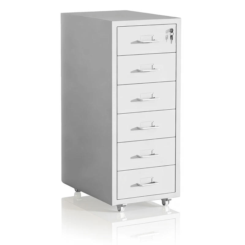 Relaxdays Mobile Filing Cabinet with 6 Drawers, Lockable Metal, White, 69x28x41 cm - Image 1