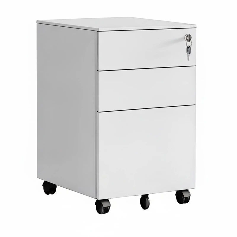 Relaxdays Rolling Filing Cabinet with 3 Lockable Drawers, Metal, White, 60x39x52 cm