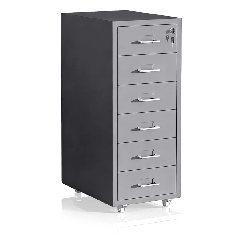 Relaxdays Rolling Filing Cabinet with 6 Drawers, Lockable Steel, 69x28x41 cm, Grey - Image 1