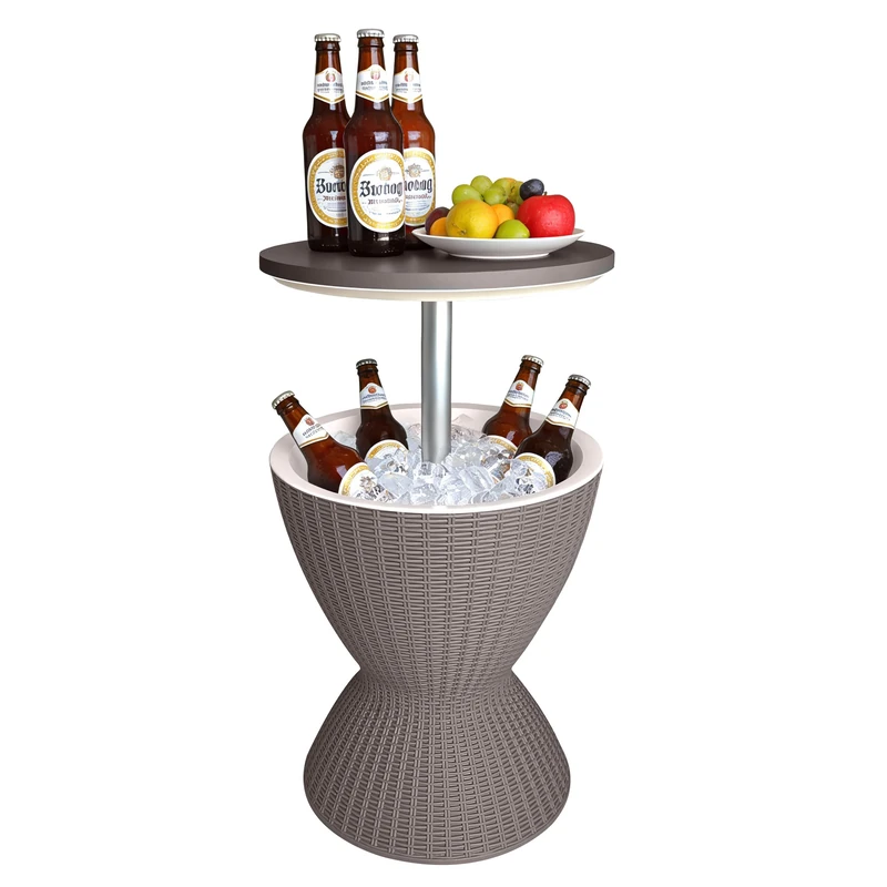 Relaxdays Cool Bar Side Table with Cooling Function, 30L, Adjustable Height, Rattan, Beige, 82x48.5x48.5 cm