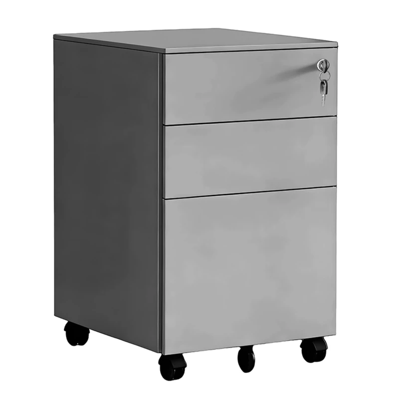 Relaxdays Roll Container with 3 Lockable Drawers, Castors, Metal, Grey, 60x39x52 cm