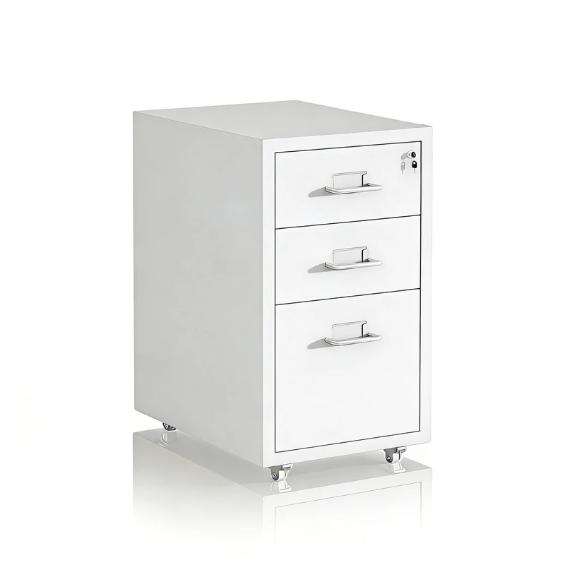 Relaxdays Rolling Filing Cabinet with 3 Drawers, Lockable Metal, White, 45.5 x 28 x 41 cm - Image 1