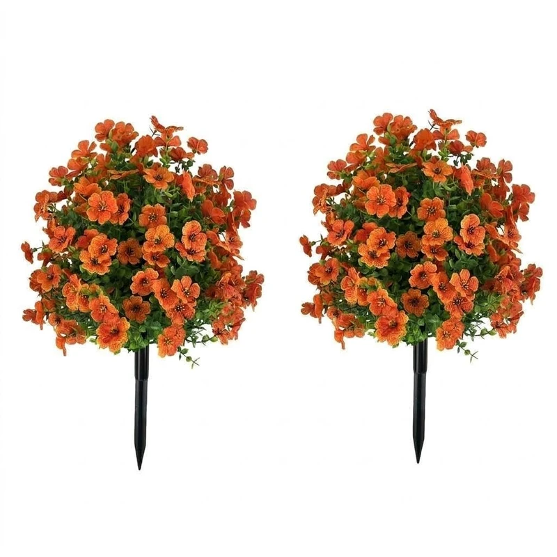 GarveeLife Set of 2 Artificial Boxwood Balls - 60 cm, UV-Resistant, Weatherproof, Evergreen - with Flowers & Ground Spike - Autumn Decoration for Garden, Patio, Path, Outdoor - Image 1
