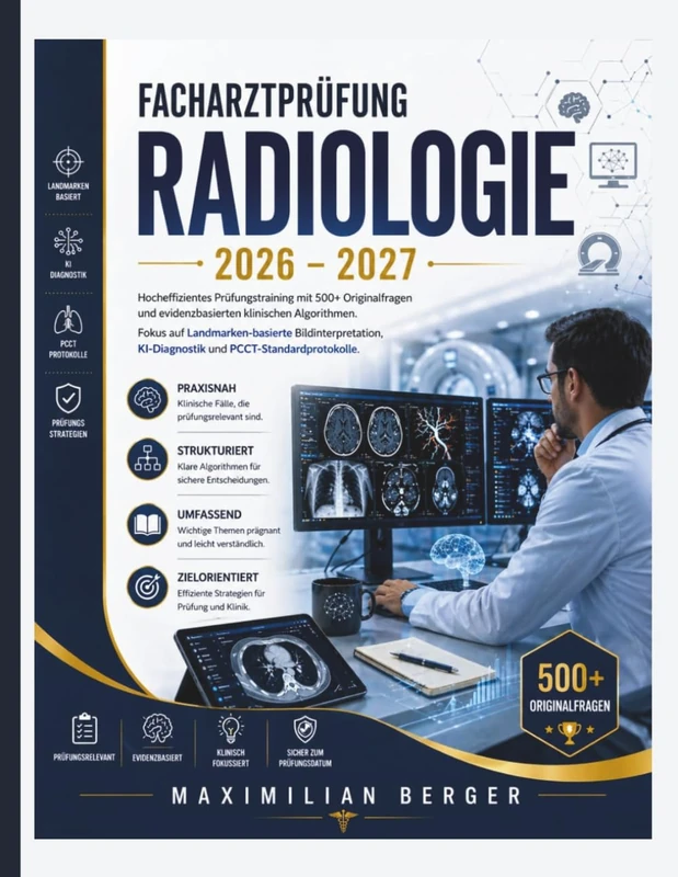 Facharztprüfung Radiologie 2026/2027: Hocheffizientes Prüfungstraining mit 500+ Originalfragen und evidenzbasierten klinischen Algorithmen. Fokus auf ... KI-Diagnostik und PCCT-Standardprotokolle