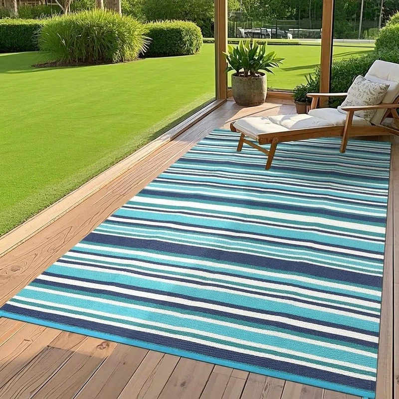 Garvee Reversible Outdoor Rug - Modern Geometric Design, Waterproof & Easy Care, UV-Resistant, Ideal for Garden, Patio, Balcony, Camping & Beach - 270 x 366 cm - Image 1