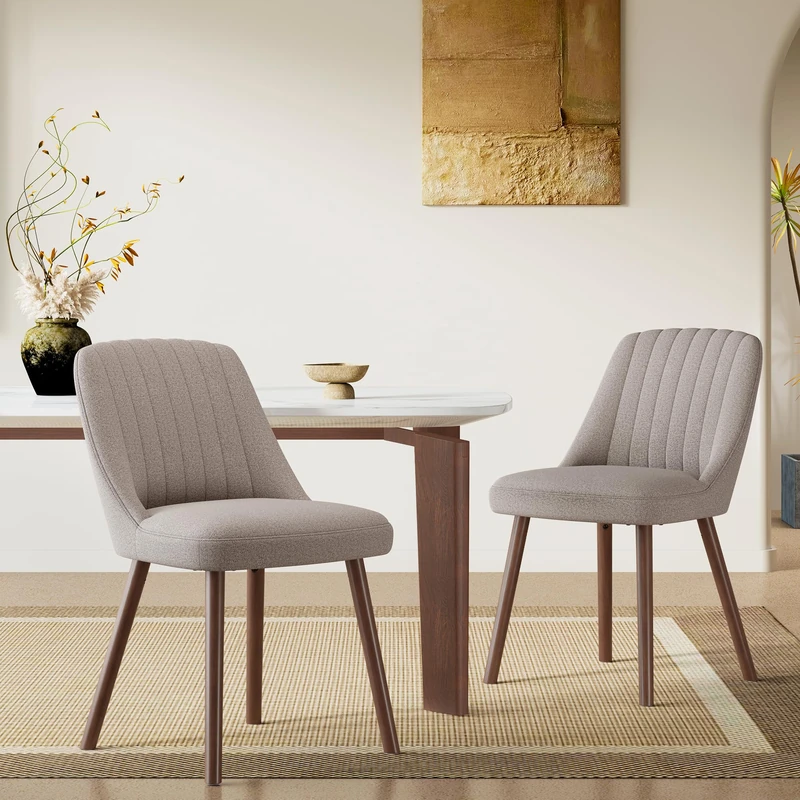 MALOL Wooden Dining Chairs Set of 2, Fabric Chairs for Dining Room with with Wood Legs and Thick Seat Cushion, Upholstered Kitchen Chair with Anti-Slip Pads, Taupe