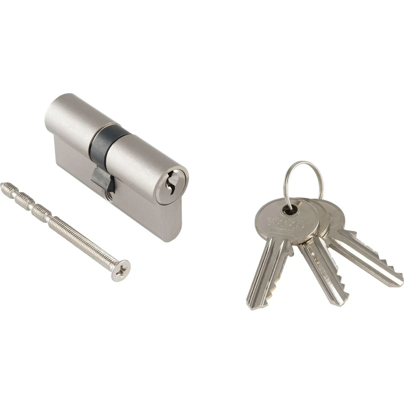 Marchesi H36000 Built-in Double Cylinder, Door Cylinder Lock Cylinder Security Lock, Simultaneous Locking Without Security Card, Nickel-Plated Brass, 30.5/35.5 mm, Includes 3 Keys