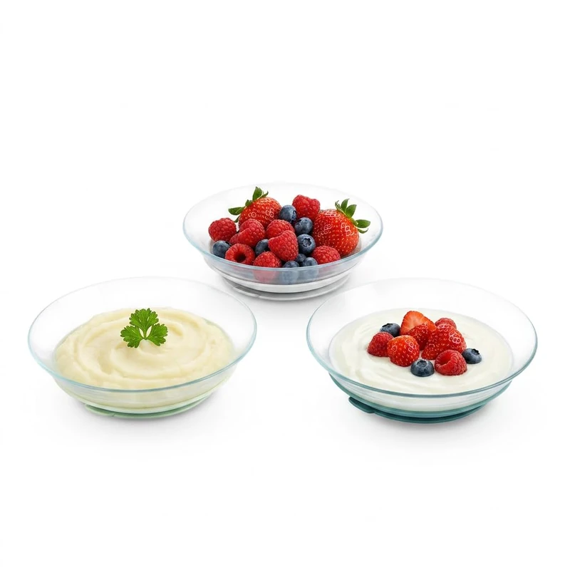 BÉABA x DURALEX, Baby & Child Set, 3 Tempered Glass Plates with Suction Bases, Durable, Safe, Long-Lasting & Made in France, Misty Green