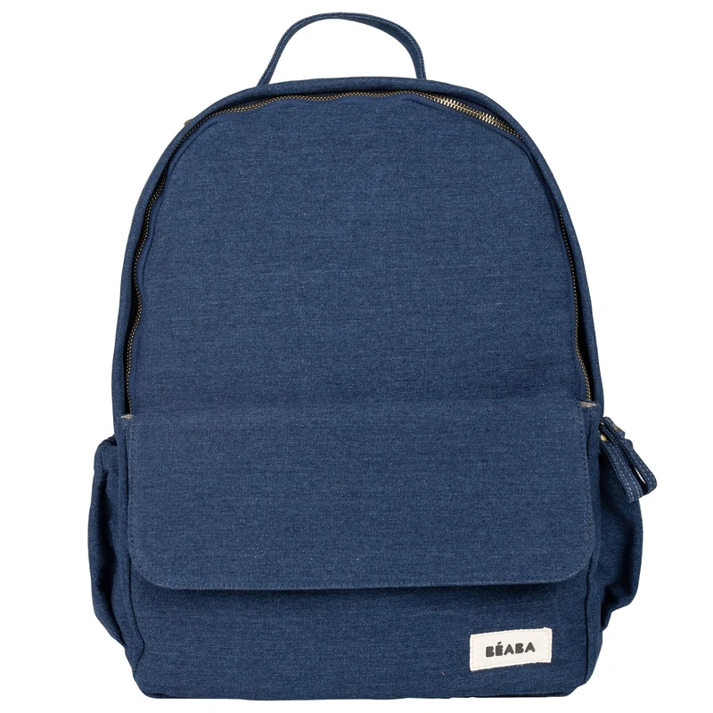 BÉABA, Tokyo 21L Changing Backpack, Baby Changing Bag for Mum & Dad, Hands-Free Design, 9 Pockets, Insulated Pocket, Pushchair Attachment, Padded Changing Mat, Water-Repellent Fabric, Denim
