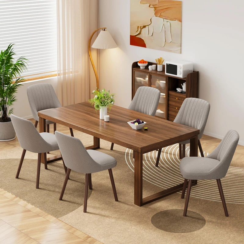 MALOL Wooden Dining Chairs Set of 6, Fabric Chairs for Dining Room with with Wood Legs and Thick Seat Cushion, Upholstered Kitchen Chair with Anti-Slip Pads, Taupe