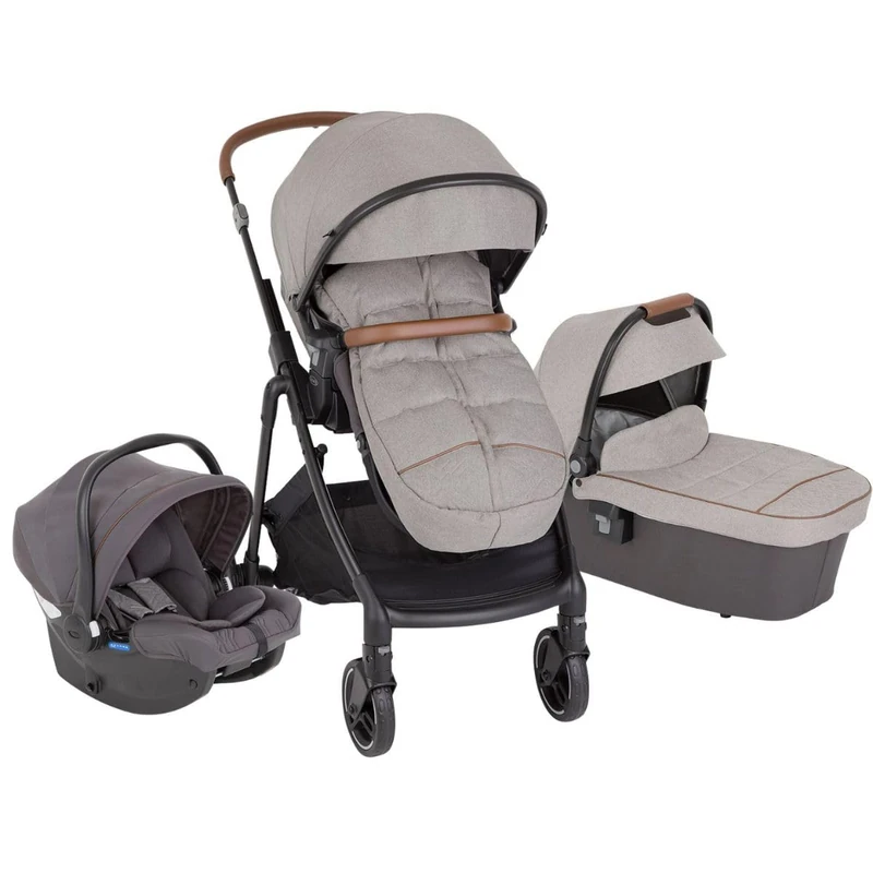 Graco Near2Me Stylish Trio Including raincover, carrycot and car seat - Suitable from Birth to Approx. 4 Years (22kg). 3 x Slide2Me Height adjustments, Heather Fashion - Image 1