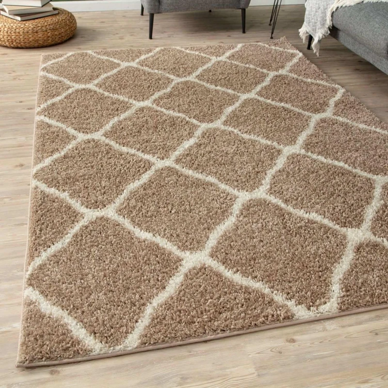THE RUGS Shaggy Rug – Modern Moroccan Design Rugs for Living Room, Bedroom, Hallway, 30 cm Thick Area Rugs, (Moroccan Beige/Ivory, 240x340cm)