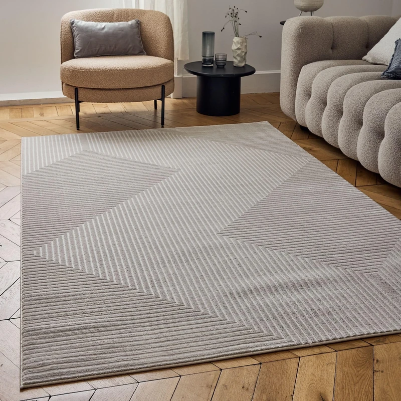 THE RUGS Carmel Modern Area Rug - Stain-Resistant, Non-Shedding, Durable Rugs for Living Room and Bedroom [ Symmetric Beige, 240x340 cm ]