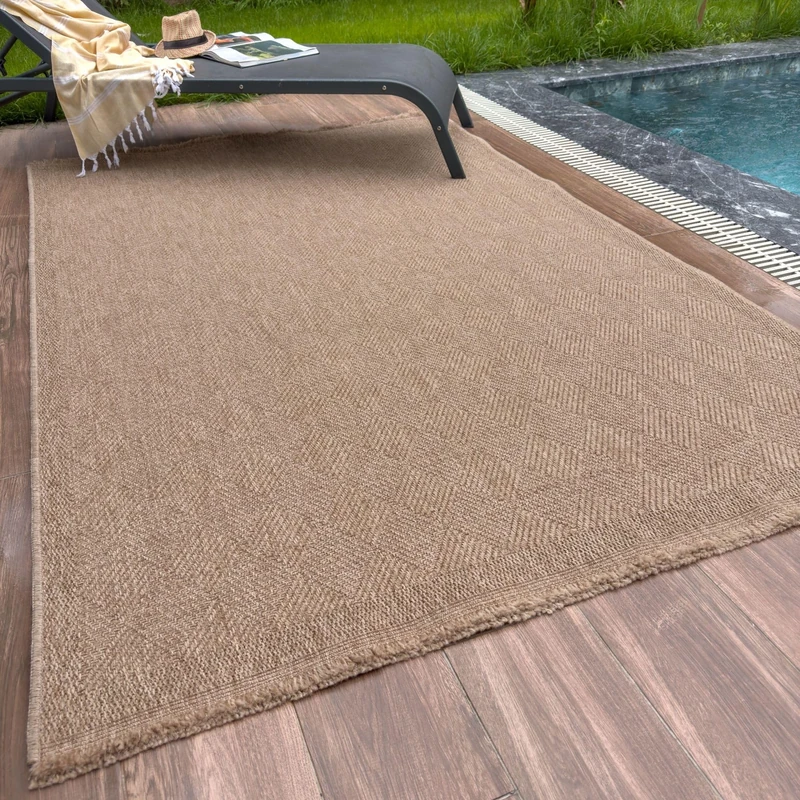 THE RUGS Nature Collection Outdoor Rug – Indoor/Outdoor Tona Border Area Rug for Patio, Deck, Garden, Kitchen, Bathroom or Living Room (Diamond-Beige, 240 x 340 cm)