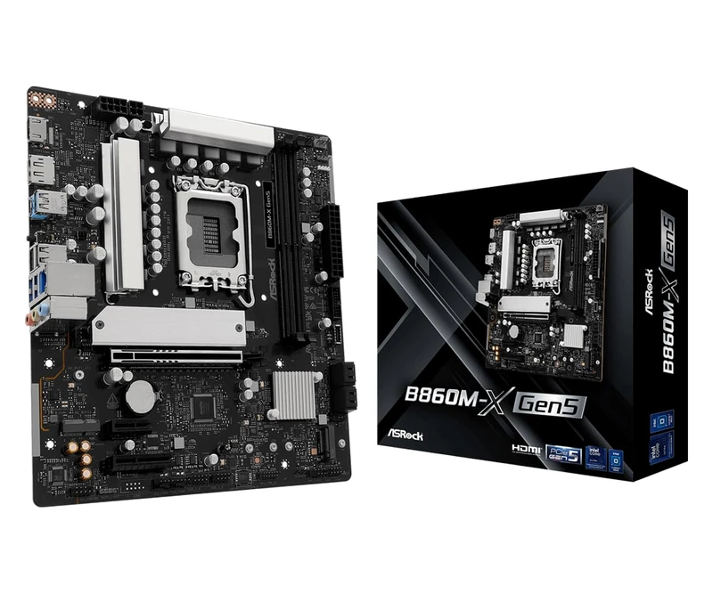 ASRock B860M-X Gen5 Motherboard, Micro ATX, LGA1851 Socket, Intel B860 Chipset, DDR5 to 9066+ MHz, PCIe 5.0 - Image 1