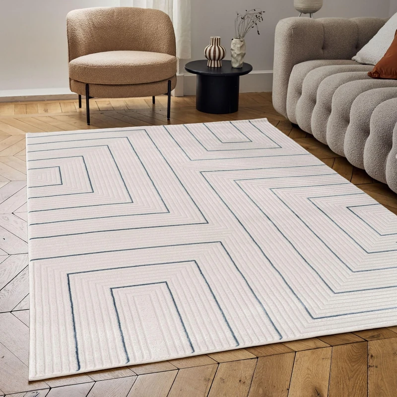THE RUGS Carmel Modern Area Rug - Stain-Resistant, Non-Shedding, Durable Rugs for Living Room and Bedroom [ Geometric Blue, 240x340 cm ]