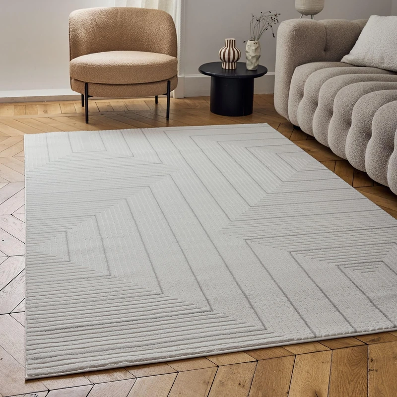 THE RUGS Carmel Modern Area Rug - Stain-Resistant, Non-Shedding, Durable Rugs for Living Room and Bedroom [ Geometric Grey, 240x340 cm ]