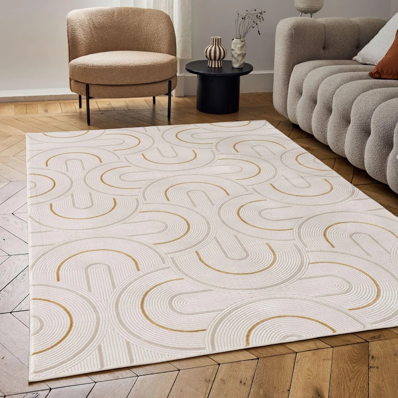 THE RUGS Carmel Modern Area Rug - Stain-Resistant, Non-Shedding, Durable Rugs for Living Room and Bedroom [ Wave Gold, 240x340 cm ]