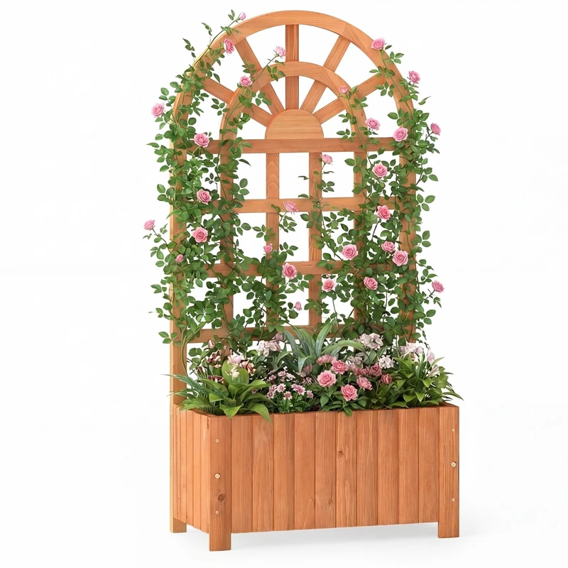 GiantexUK Raised Garden Bed with Trellis, Elevated Planter Box (Orange)