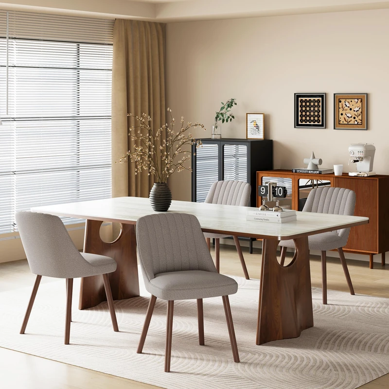 MALOL Wooden Dining Chairs Set of 4, Fabric Chairs for Dining Room with with Wood Legs and Thick Seat Cushion, Upholstered Kitchen Chair with Anti-Slip Pads, Taupe