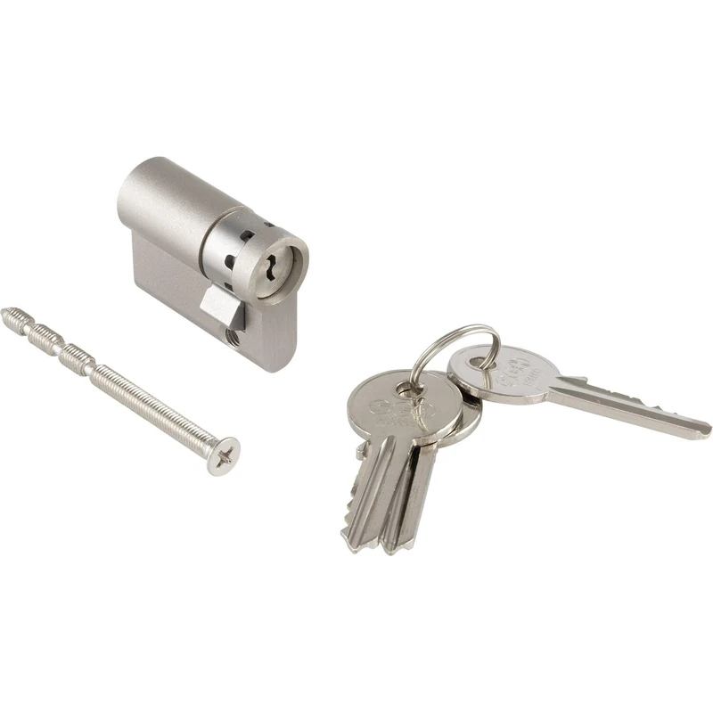 Marchesi H36000 Recessed Half Cylinder Door Cylinder Lock Cylinder Security Lock Mechanical Prong Key System Nickel-Plated Brass 35.5 mm with 3 Keys - Image 1