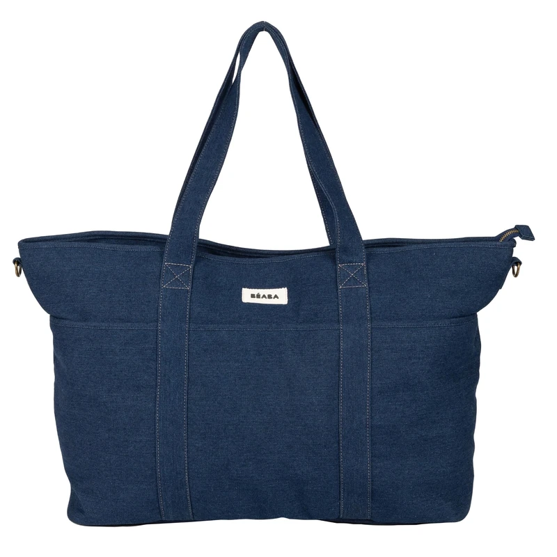 BÉABA, Madrid XXL 44L Changing Bag, Large Capacity Tote Bag, Changing Bag for Mum & Dad with 11 Pockets, Insulated Pocket, Integrated Pushchair Attachment, Padded Changing Mat, Denim