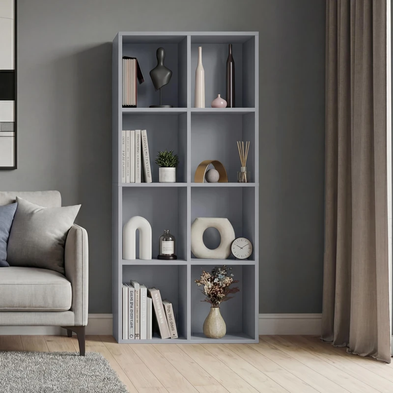 Vida Designs 8 Cube Storage Unit, Grey, Wooden Shelving Display Storage Unit Office Living Room Furniture