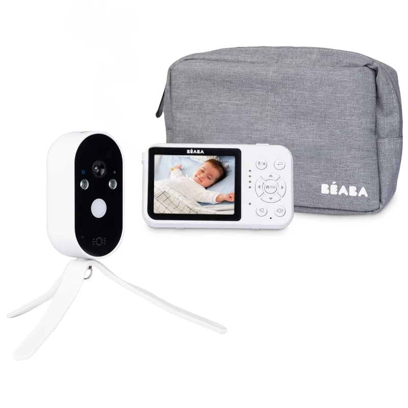 BÉABA, Video Baby Monitor Without WiFi – 36H Battery Camera, 2.8” Screen, Night Vision, Zero Waves, VOX Mode, Night Light, Two-Way Talk, Flexible Stand, Portable Baby Monitor, Zen Travel, White - Image 1