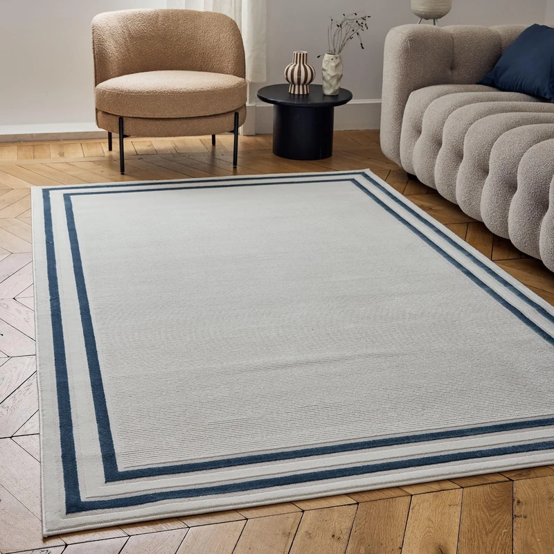 THE RUGS Carmel Modern Area Rug - Stain-Resistant, Non-Shedding, Durable Rugs for Living Room and Bedroom [ Bordered Blue, 240x340 cm ]