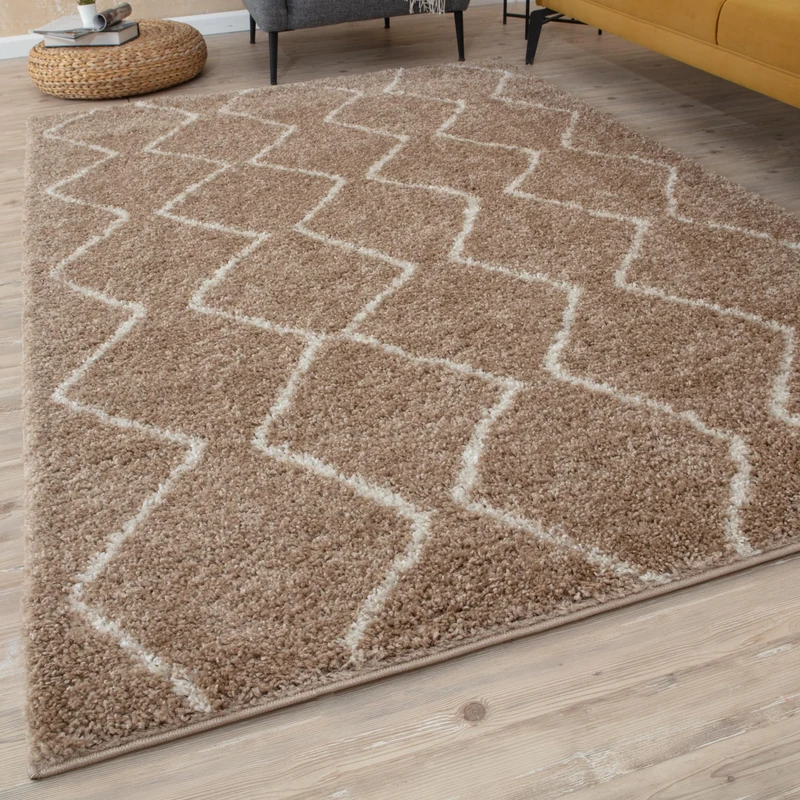 THE RUGS Modern Moroccan Design Living Room and Bedroom Rugs, Non-Shedding & Easy Care (Boho Beige/Ivory, 240x340 cm)