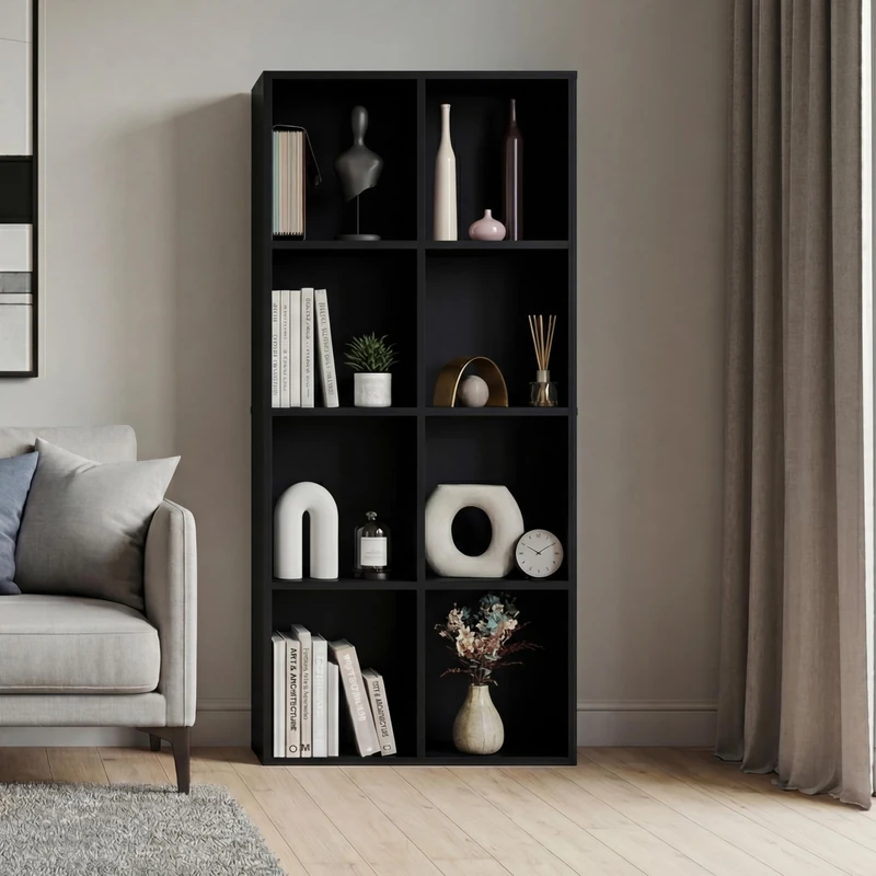 Vida Designs 8 Cube Storage Unit, Black, Wooden Shelving Display Storage Unit Office Living Room Furniture