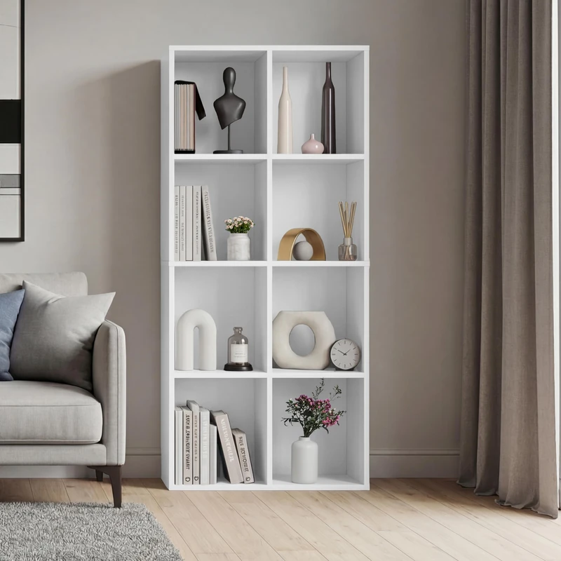 Vida Designs 8 Cube Storage Unit, White, Wooden Shelving Display Storage Unit Office Living Room Furniture
