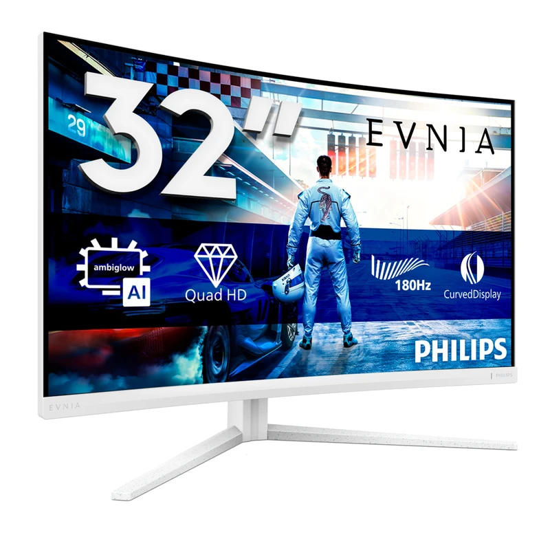 Philips 32M2C5591 32 inch WQHD Monitor Curved, 180Hz, Fast VA Panel, 1ms GtG, Adaptive Sync, HDR10, FreeSync, Height Adjustment, (2560x1440 HDMI 2x 2.0 DP 1x 1.4) White