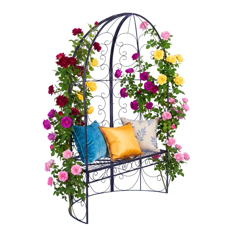 Relaxdays Garden Arbour Bench with Trellis Pavilion (up to 240 kg), HWD 178 x 120 x 58 cm, black
