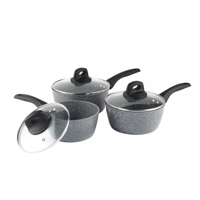 Salter Go Green Thermo Collar 3 Piece Pan Set - Heat Indicator Technology, PFAS-Free, 16, 18, 20cm Saucepans with Lids & Steam Vents, Ceramic Non-Stick Coating, Soft Touch Handles, Forged Aluminium
