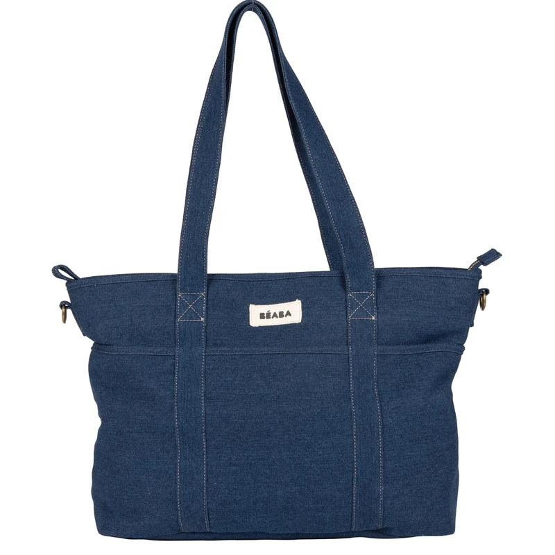 BÉABA, Madrid Modular 22L Changing Bag, Large Capacity Tote Bag, Baby Changing Bag for Mum & Dad with 11 Pockets, Insulated Pocket, Pushchair Attachment, Padded Changing Mat, Denim - Image 1