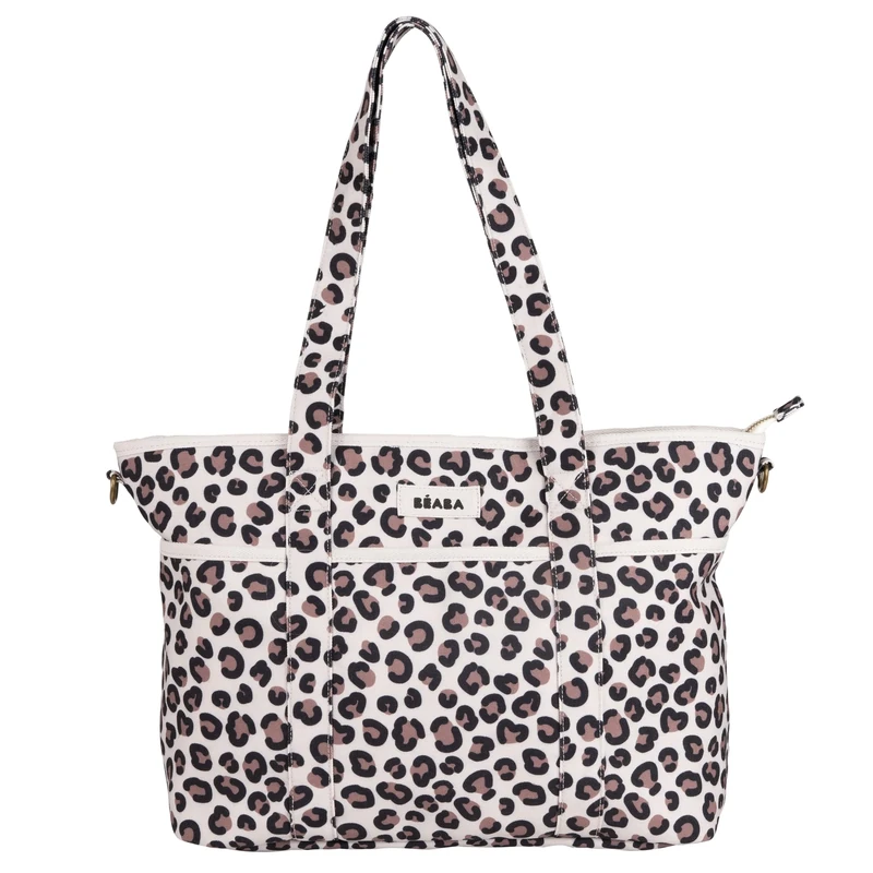 BÉABA, Madrid Modular 22L Changing Bag, Large Capacity Tote Bag, Baby Changing Bag for Mum & Dad with 11 Pockets, Insulated Pocket, Pushchair Attachment, Padded Changing Mat, Leopard Clay