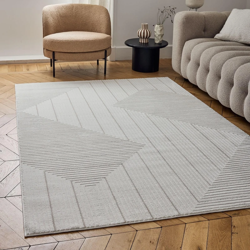 THE RUGS Carmel Modern Area Rug - Stain-Resistant, Non-Shedding, Durable Rugs for Living Room and Bedroom [ Geometric Beige, 240x340 cm ]